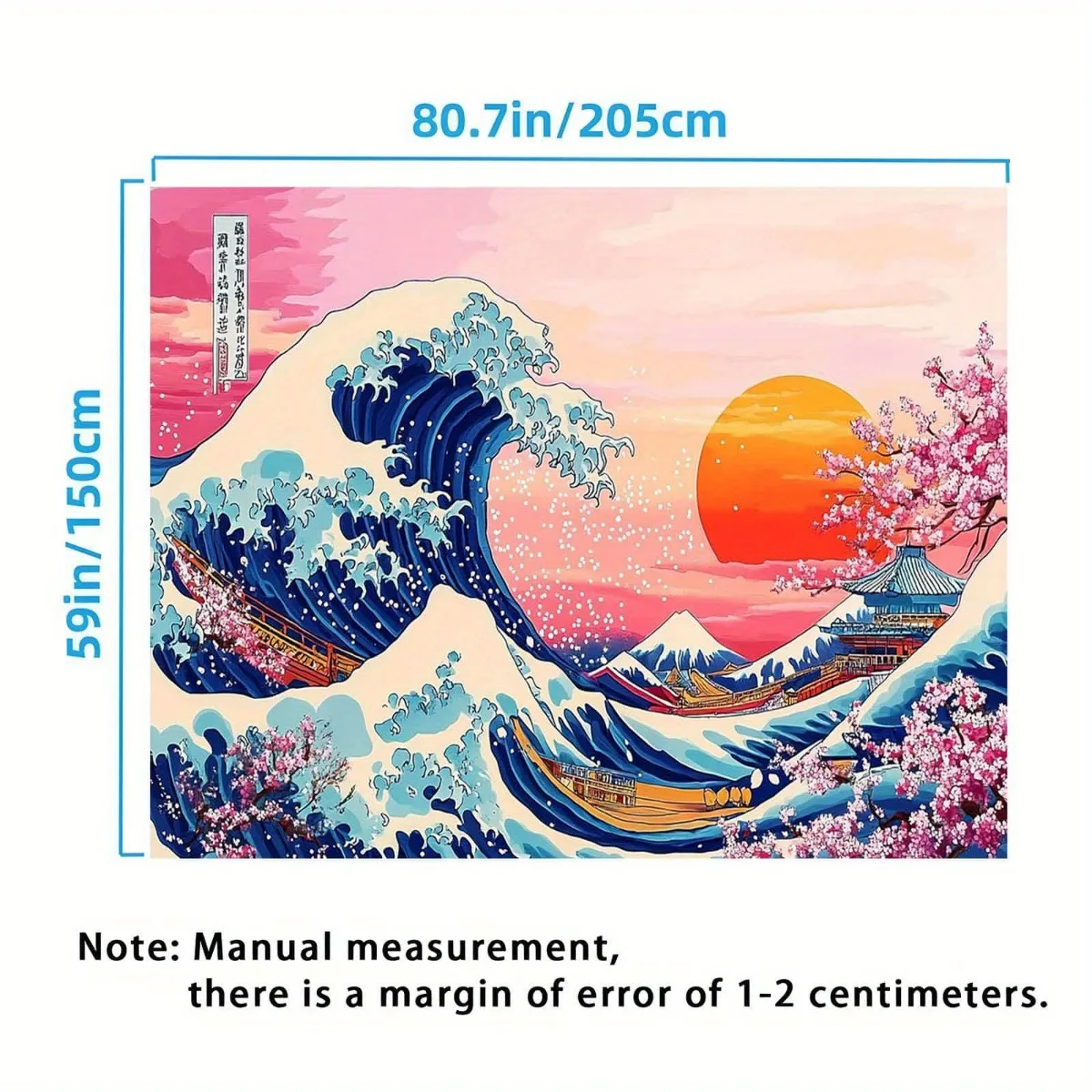 Iconic Japanese Wave Tapestry Traditional Ukiyo-e Style Mount Fuji Sakura Blossoms Spring Scenery Asian Inspired Living RoomWall