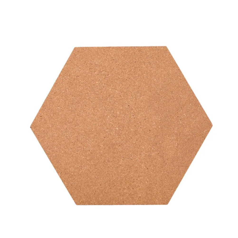 4Pcs Hexagon Wooden Photo Board Self-Stick Message Cork Board Wall Organizer for Modern Home Office Decoration Brown