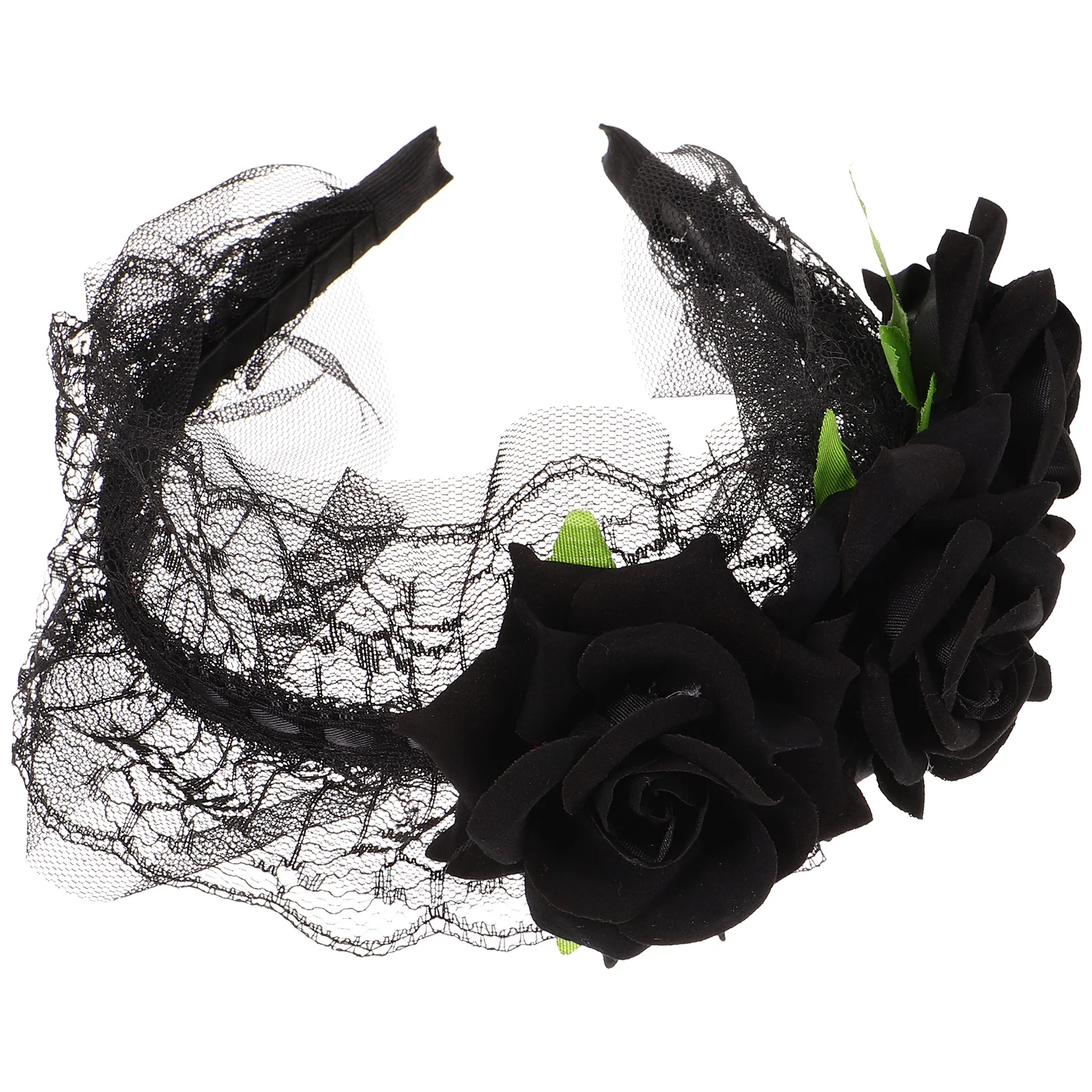

Artificial Rose Headb Black Hair Accessories Women Girls Durable Wedding Party Prom Photoshoot Lace Headdress Decorated Leaves