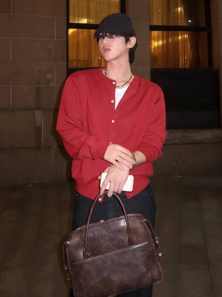 

SYUHGFA Men's Wear Round Collar Cardigan Long Sleeve Knitted 2025 Autumn New Korean Style Fashion Sweater Loose Casual Coat
