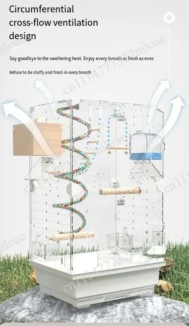 Luxury decoration splash-proof breathable bird cage pet transparent acrylic bird cage tiger skin peony