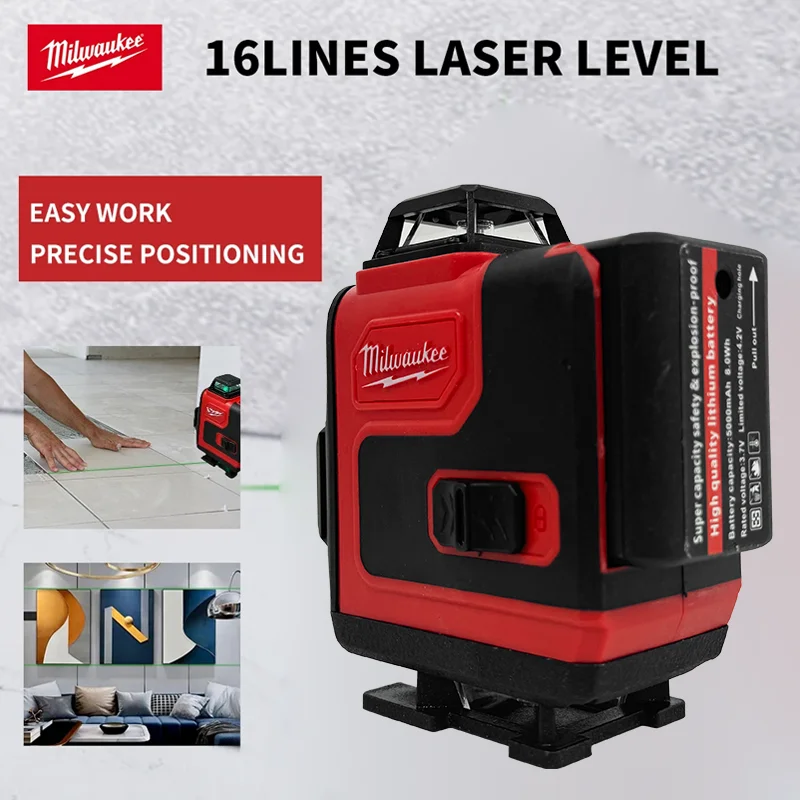 Milwaukee Laser Level Green 16 Lines 4D Self Leveling 360 Horizontal And Vertical Super Powerful Laser level Beam Original