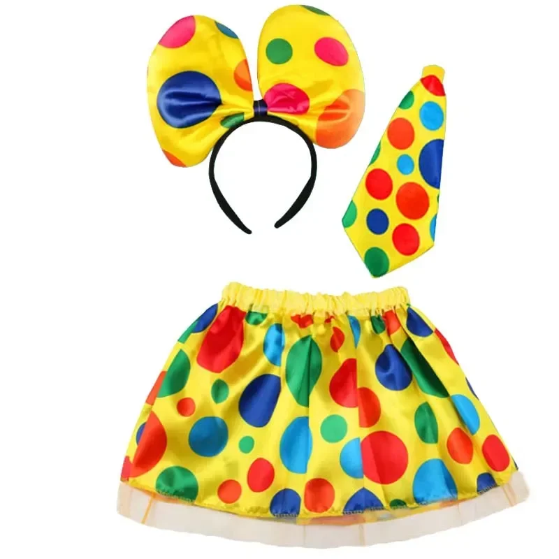 Polka Dot Clown Costume Cosplay Skirt Tie Headband for Halloween Party