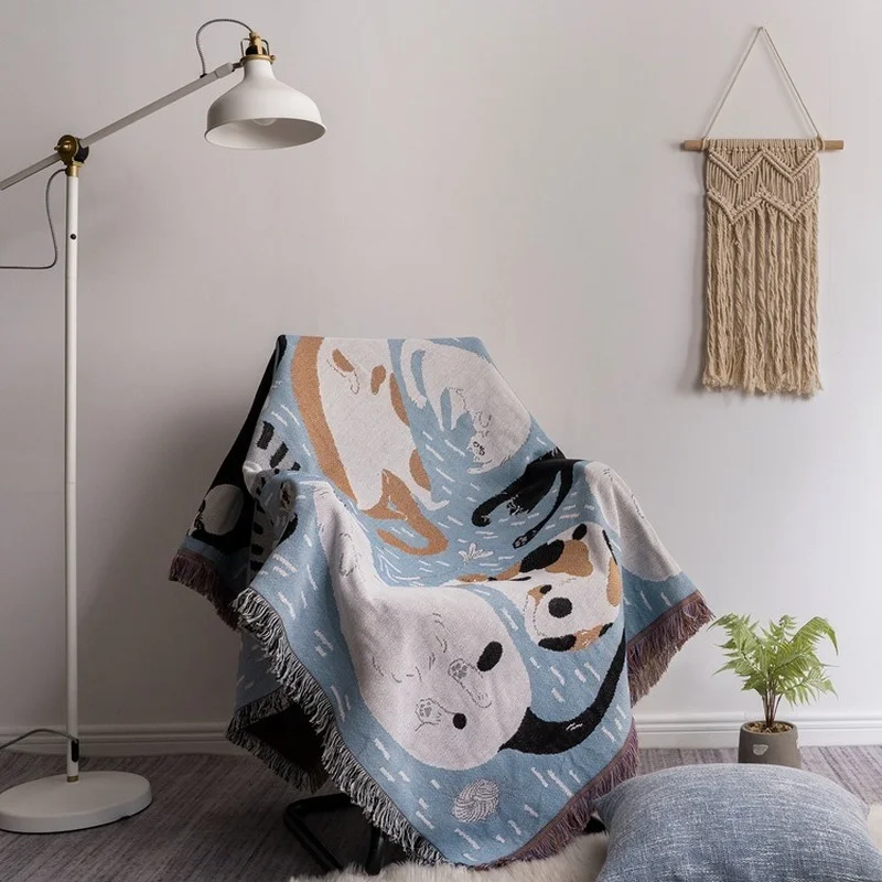 

Japanese Tassel Throw Blanket Black Cat Knitted Blanket Bedding Sofa Towel Full Cover Sofa Blanket Picnic Cushion Tapestry