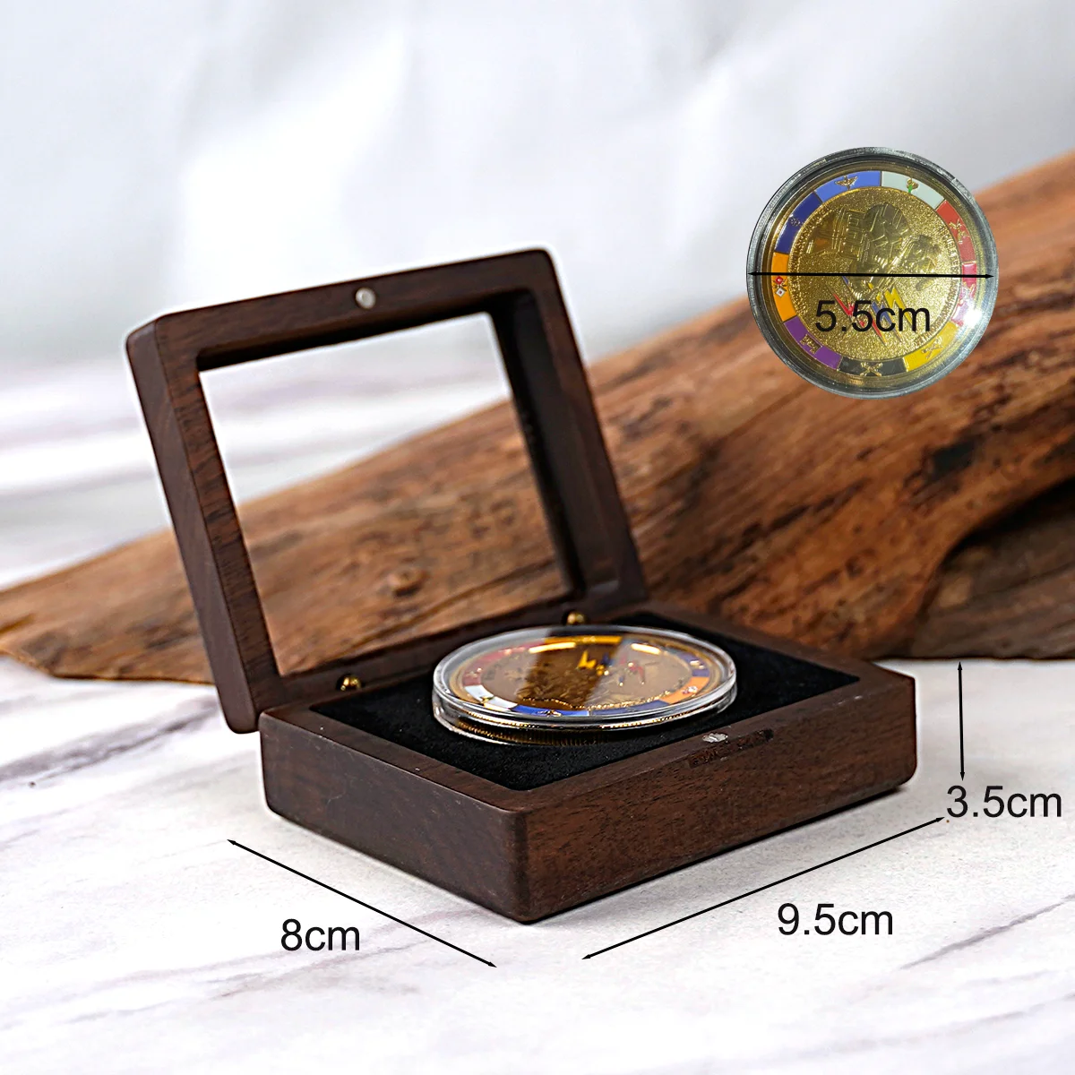 Gedenkmünzen-Abzeichenbox aus Walnussholz, Geschenkbox, silbernes Münzabzeichen, antike Münzsammelbox, Geschenkbox