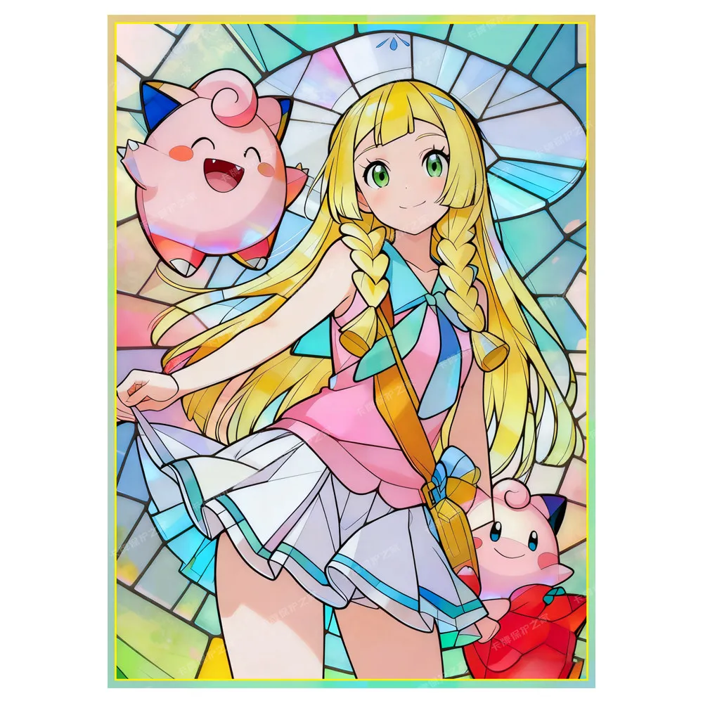 60PCS  Anime Pokemon Lillie Figure Card Sleeves WS DTCG PTCG Trading Cards Shine Laser Protective Case 66X91MM view 2