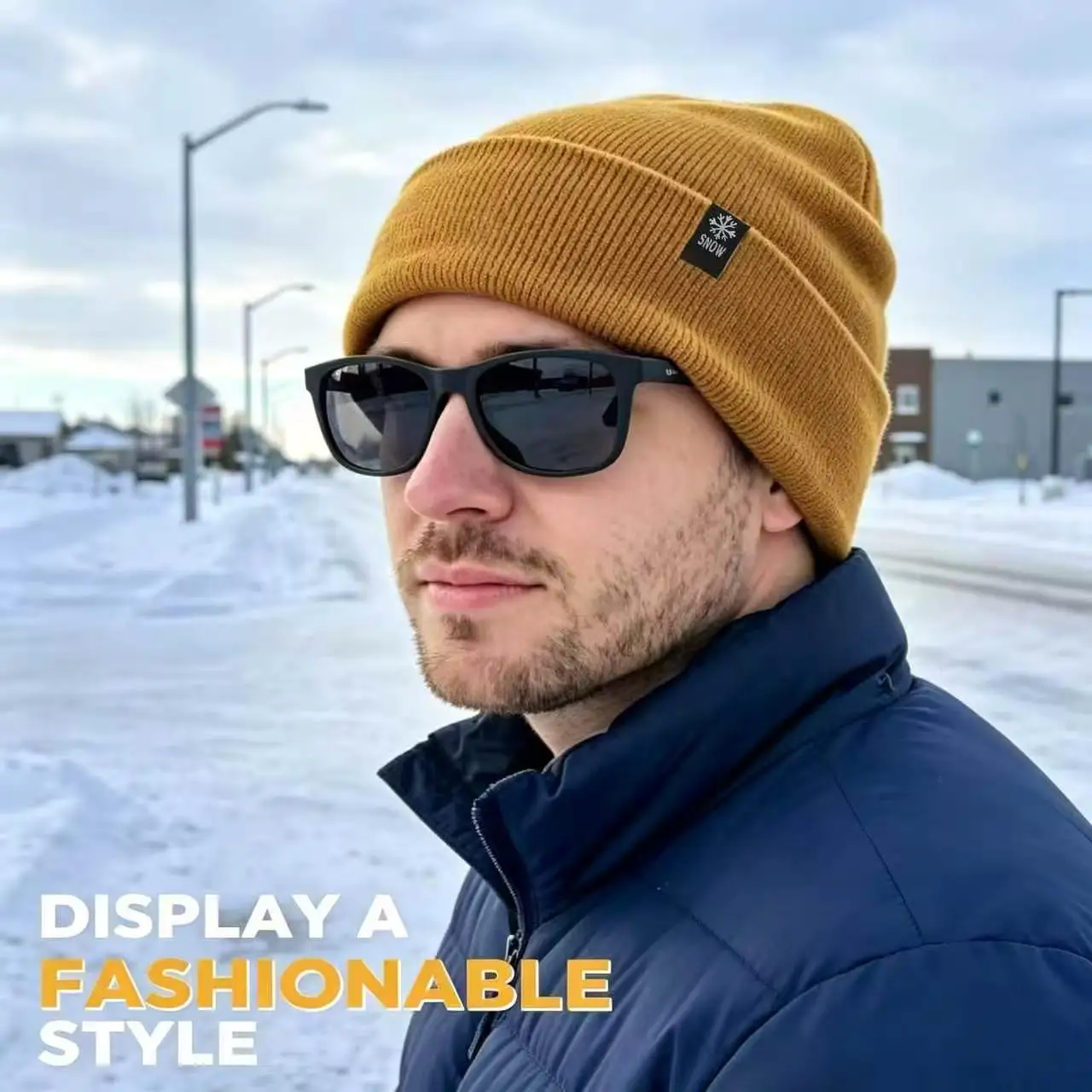 Unisex Knit Beanie Hat Soft Warm Winter Skull Cap Snow Label Patch Cuffed Beanie for Men Women Outdoor Ski Daily Wear Outfits