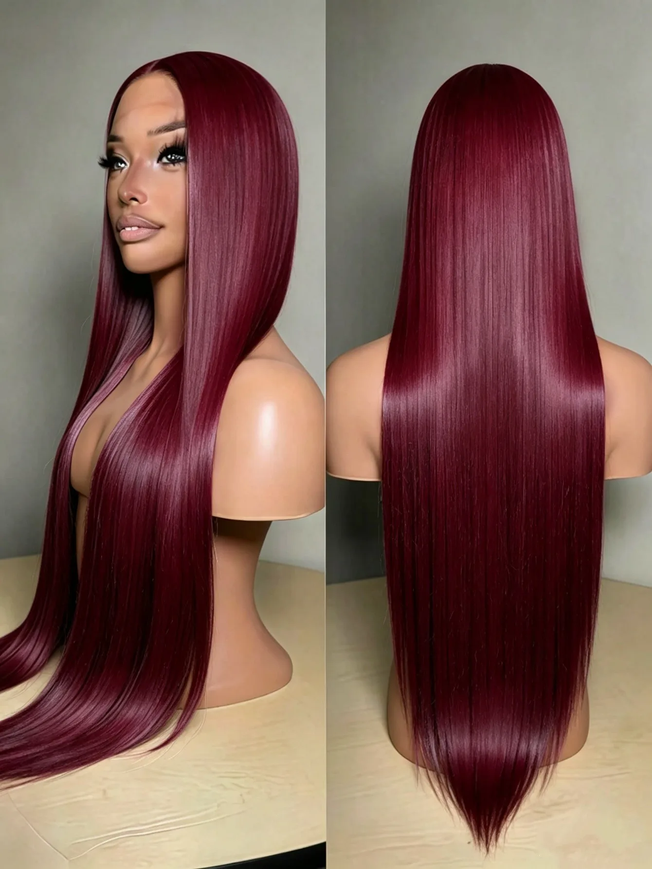 13x4 Straight 99J Burgundy Colored Lace Front Wigs Human Hair Wig 180 Density HD Transparent Human Hair Lace Front Wigs For Women With Baby Hair For Daily Wear Music Festivals Celebrations and Streetwear Special Use Party Wigs Accessory