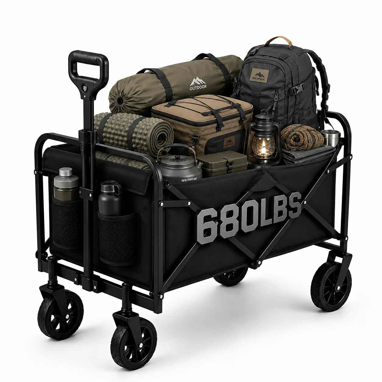 Heavy Duty Foldable All Terrain Salon Cart Stainless Steel Frame 600D Oxford Cloth Multifunctional Pet Grooming Wagon, No Assembly Required, for Pet Salon Camping Gardening Beach Shopping Dog Cat Stroller
