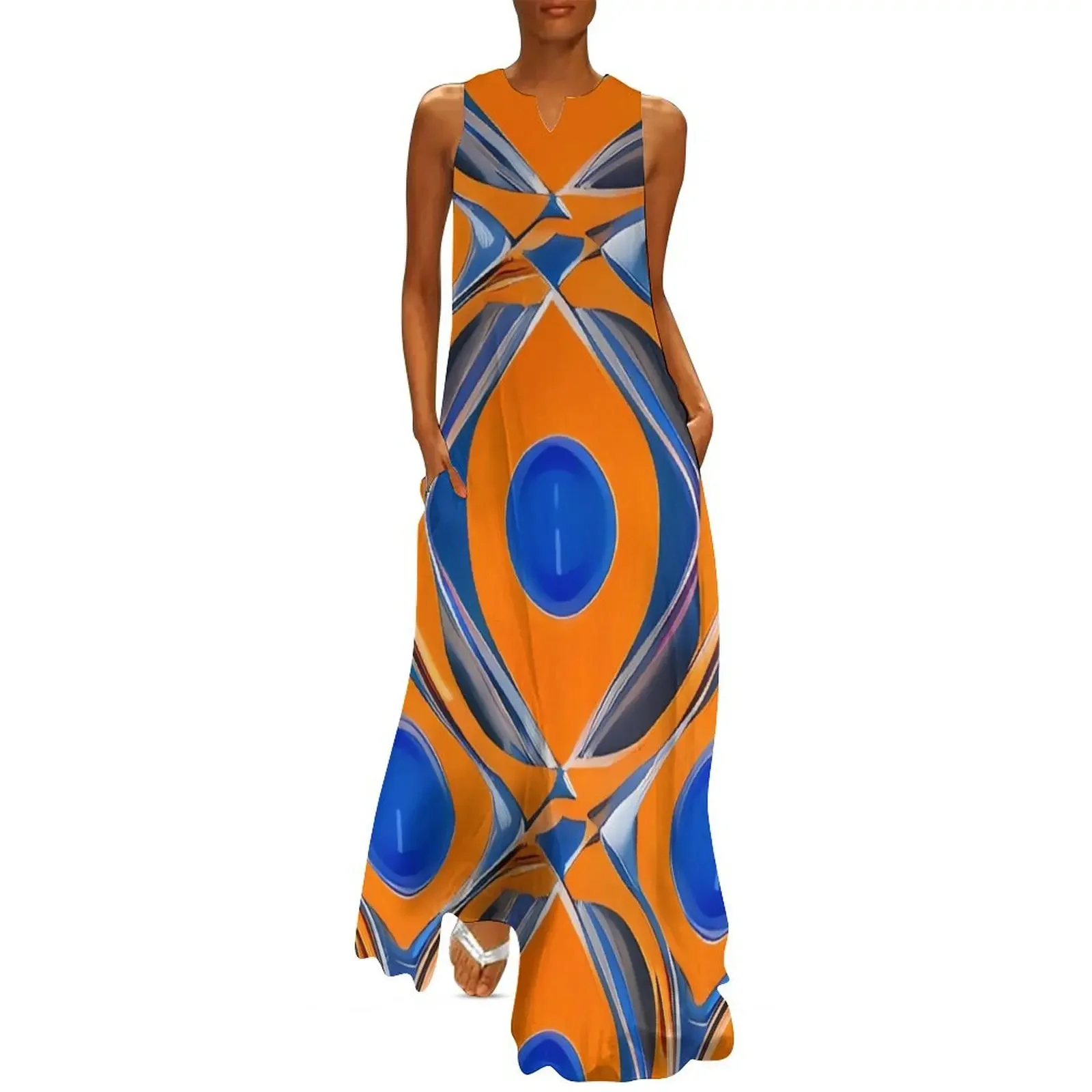 

Hippie Pattern in Orange and Blue Long Dress Long veiled dresses womens clothing sensual sexy dress for women Dress