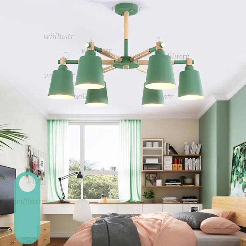 

Semi-Flush Mount Wood Iron Ceiling Lamp Macaron Color Bedroom Restaurant Hotel Dinning Room Yellow Blue Green Pink Gray Lighting