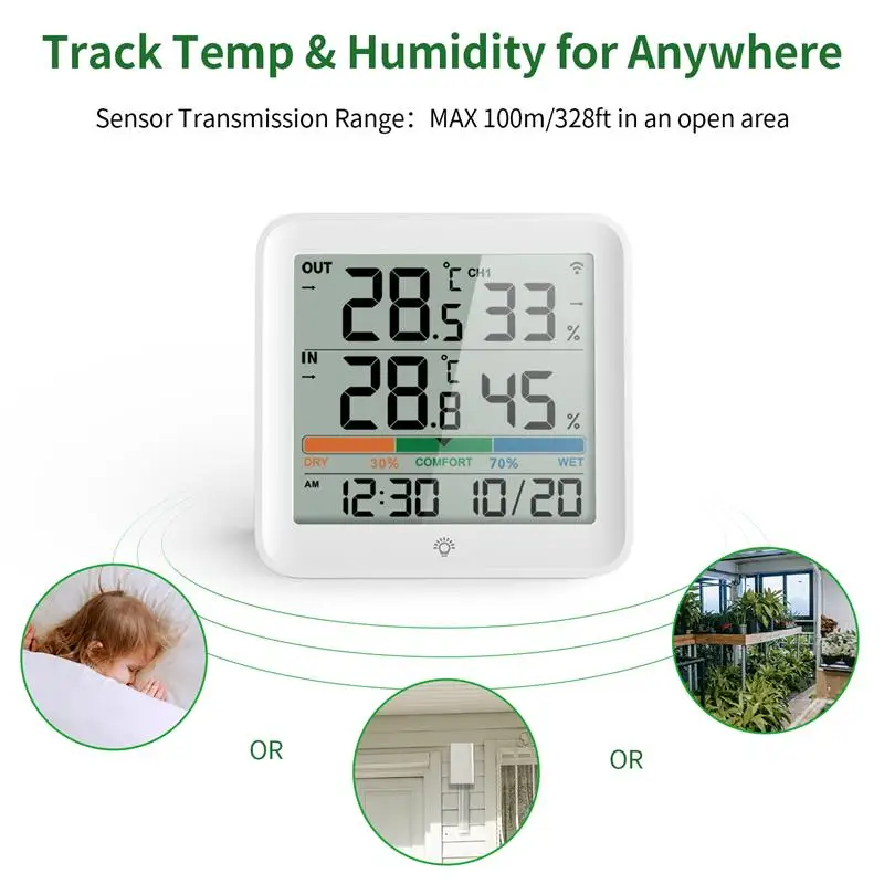 Weather Station Indoor Outdoor Wireless Thermometer Hygrometer With 1 Remote Sensor Temperature And Humidity Gauge Meter Monitor