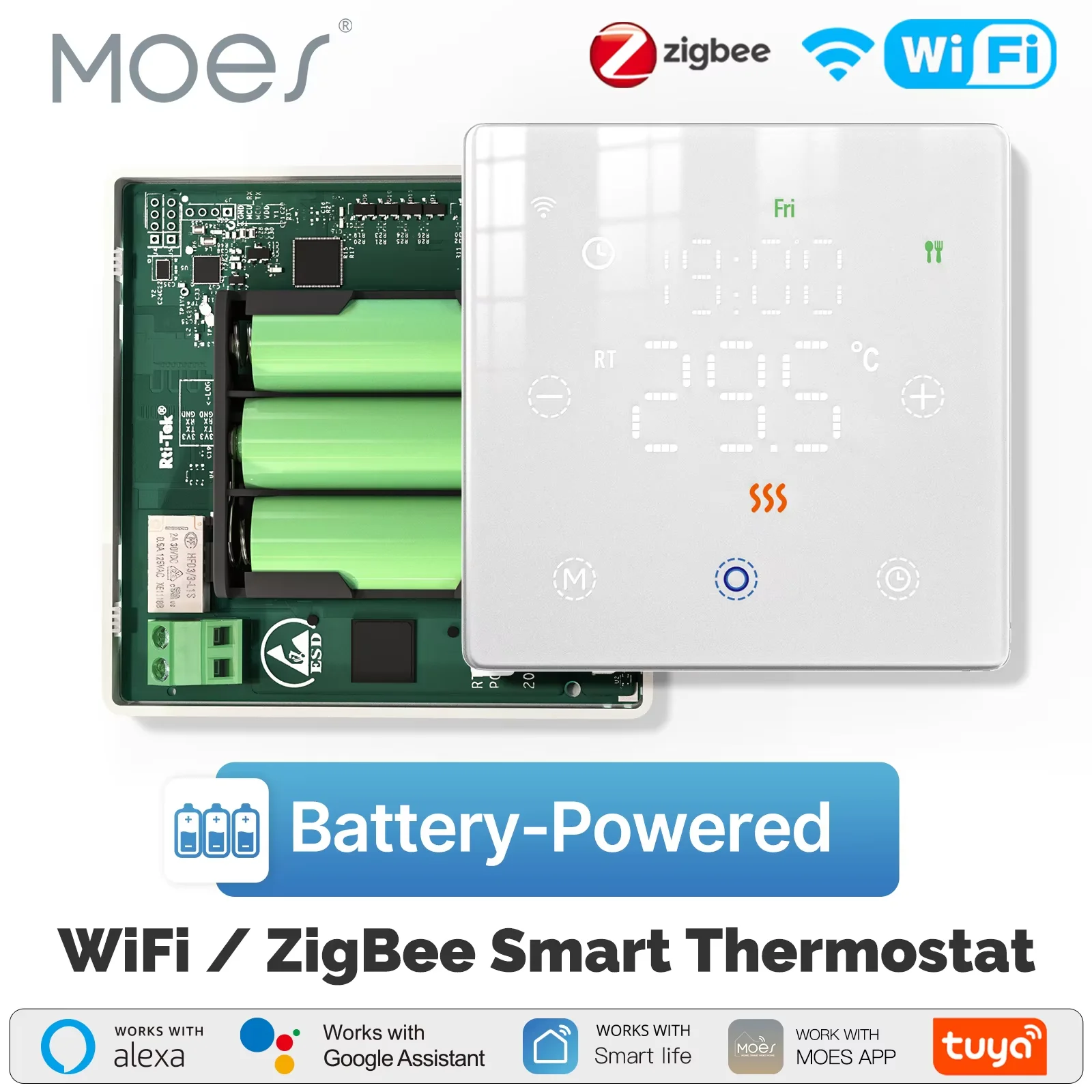 MOES Tuya WiFi/ZigBee Thermostat intelligent thermorégulateur alimenté par batterie chaudière à gaz régulateur de température par Alexa Google Home
