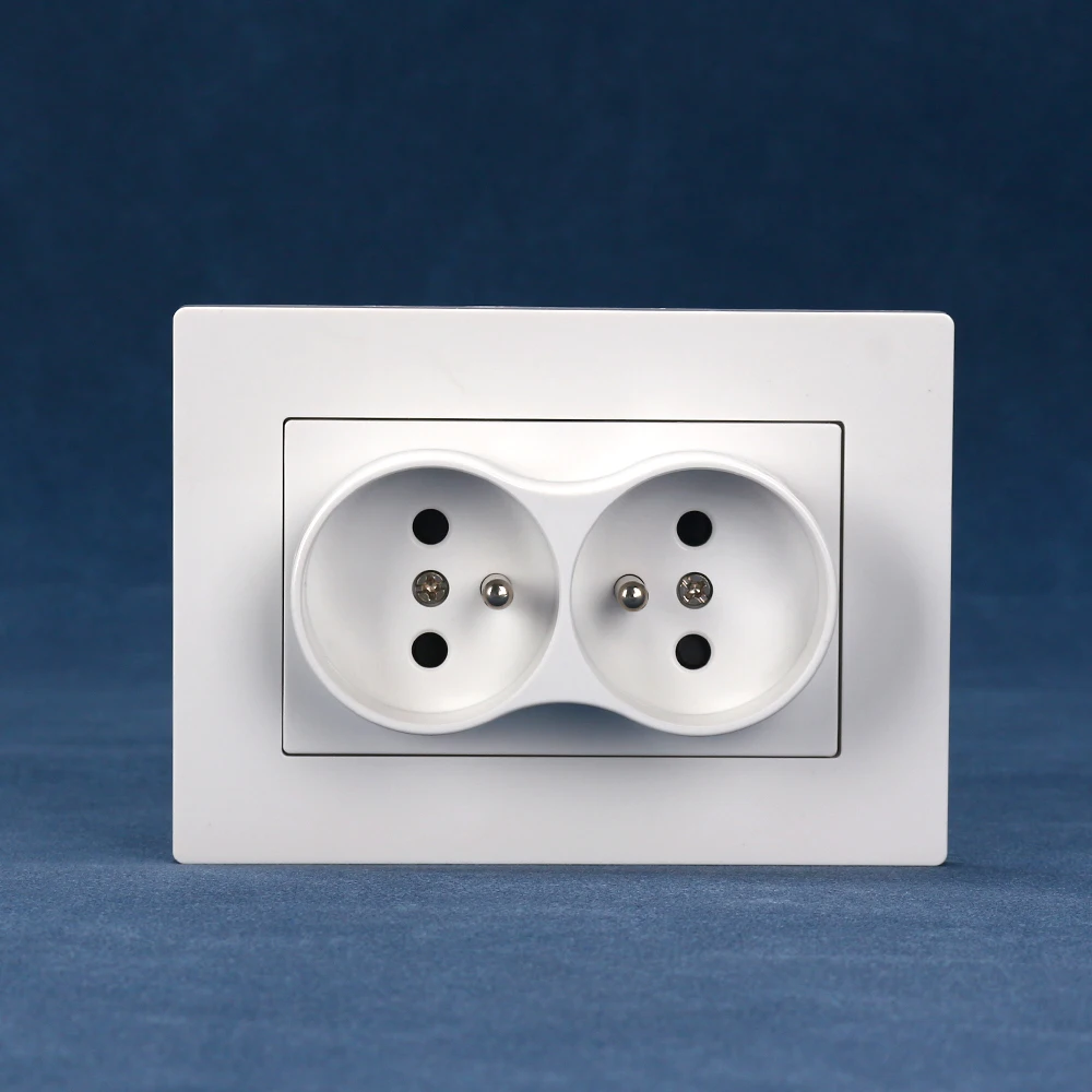 EU Standard Wall Socket Double French Socket 86*120 16A 250V White Black Gold Grey PC Panel CE rohs certification French Socket