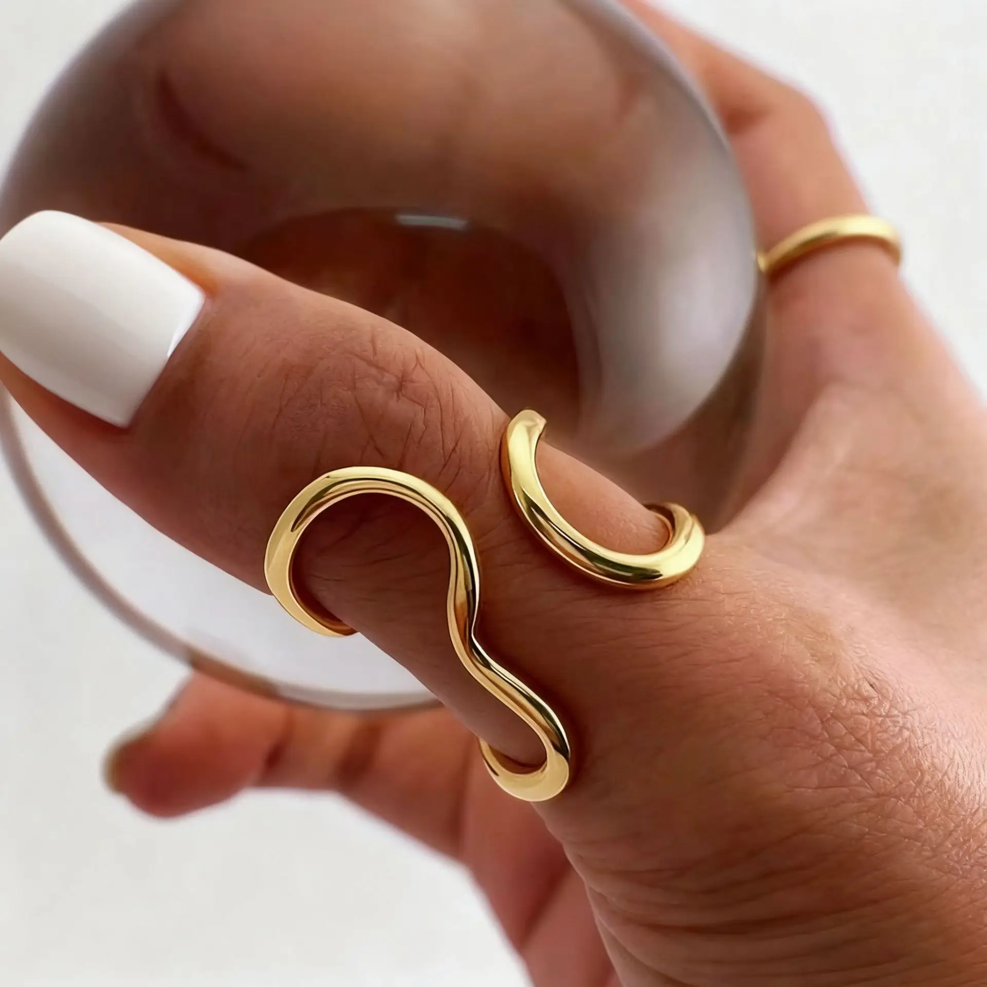 Fashion Stainless Steel Irregular Wave Rings for Women Men Creative Gold Color Adjustable Opening Rings Female Statement Jewelry