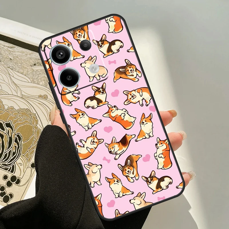 Capa fofa de cachorro corgi para xiaomi redmi note 13 14 pro 12 11 9 10 9s 10s 11s 12s redmi 13c 10c 12c 14c capa