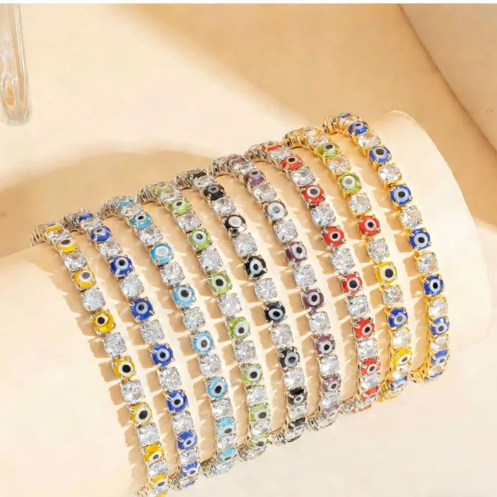 1pc Light Luxury Luxury Zircon Square Bracelet, Colorful Evil Eye Charm Bracelet, Fashion Elegant Women's Bangle Jewelry
