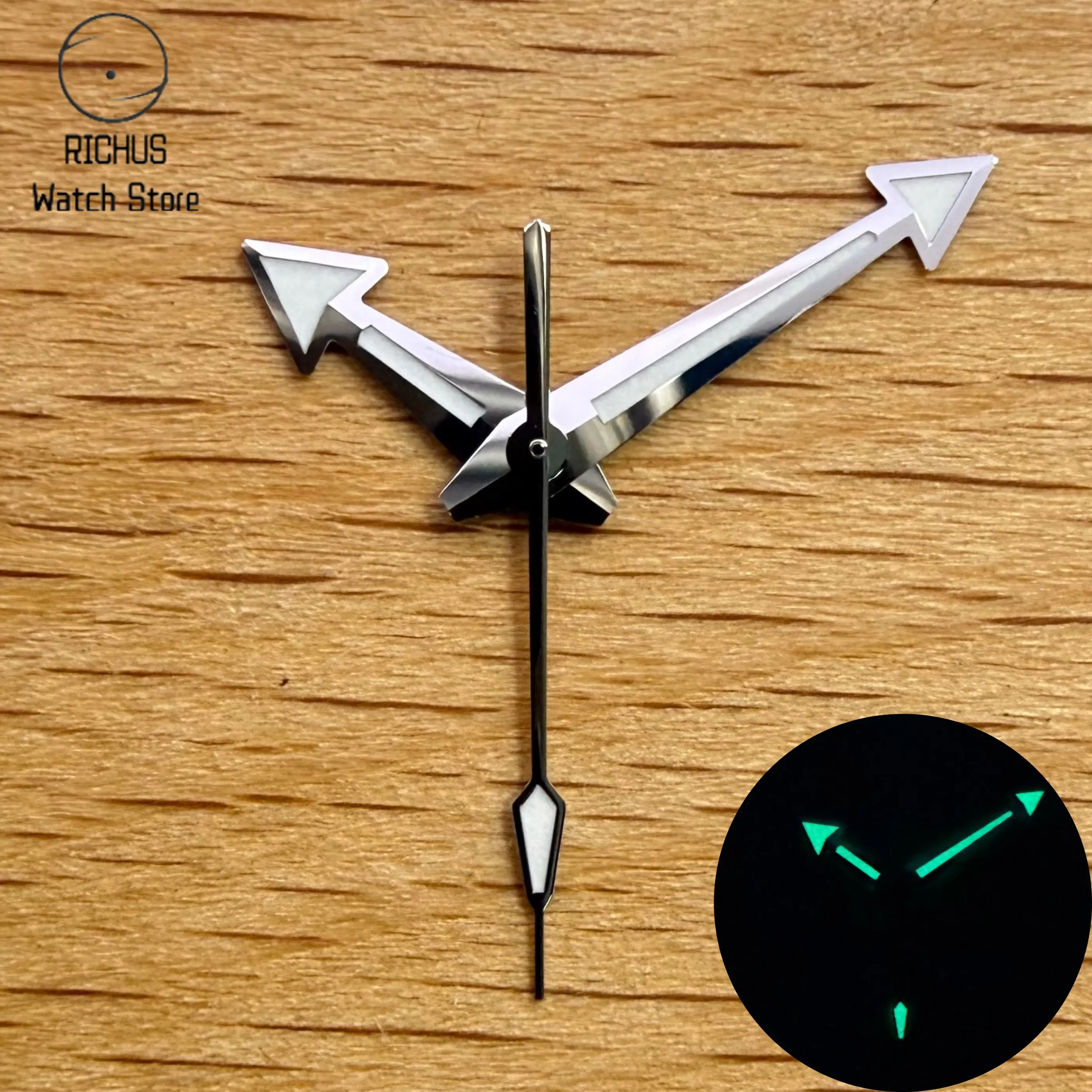 Nh35 3PCS Silver Arrow Watch Hands Set Green Luminous for NH35 NH36 PT5000 ETA2824 2836 DG2813 3804 Miyota 8205 8215 821A Parts