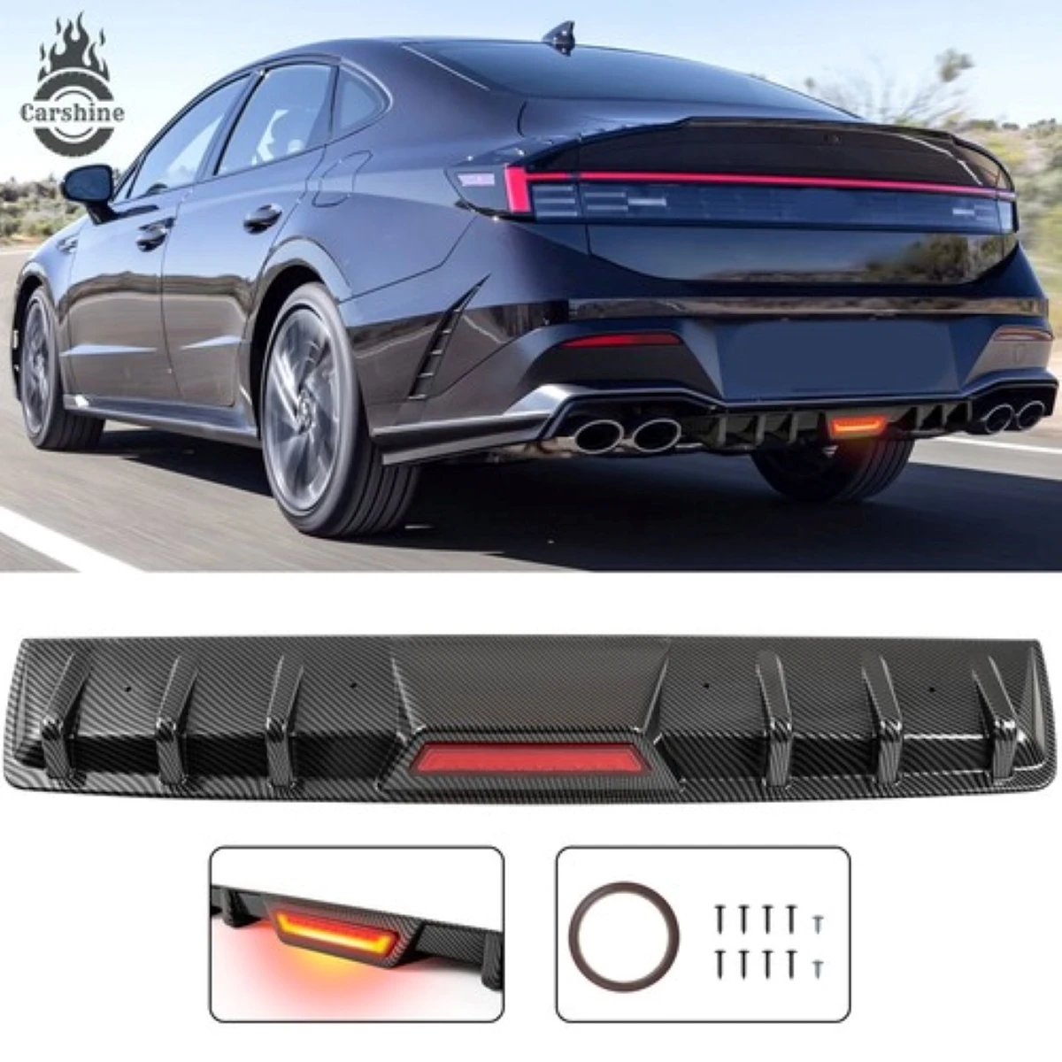 

Rear Bumper Diffuser w/LED Brake Stop Tail Light Spoiler For Hyundai Sonata