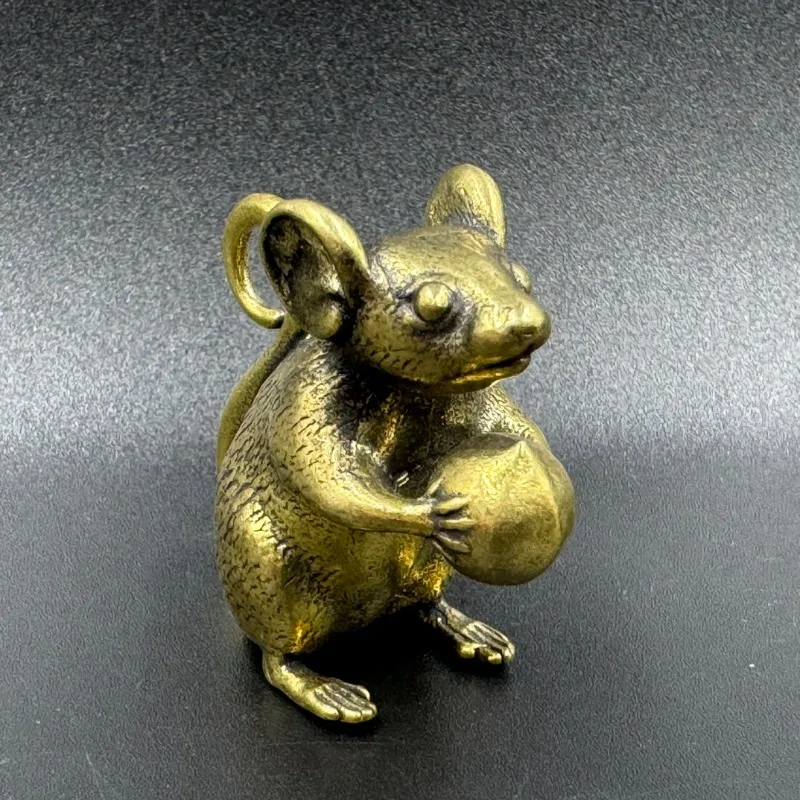Brass Fun Mouse Offering Peach Cute Mouse Handmade Mini Pendant Brass Handicraft Ornament