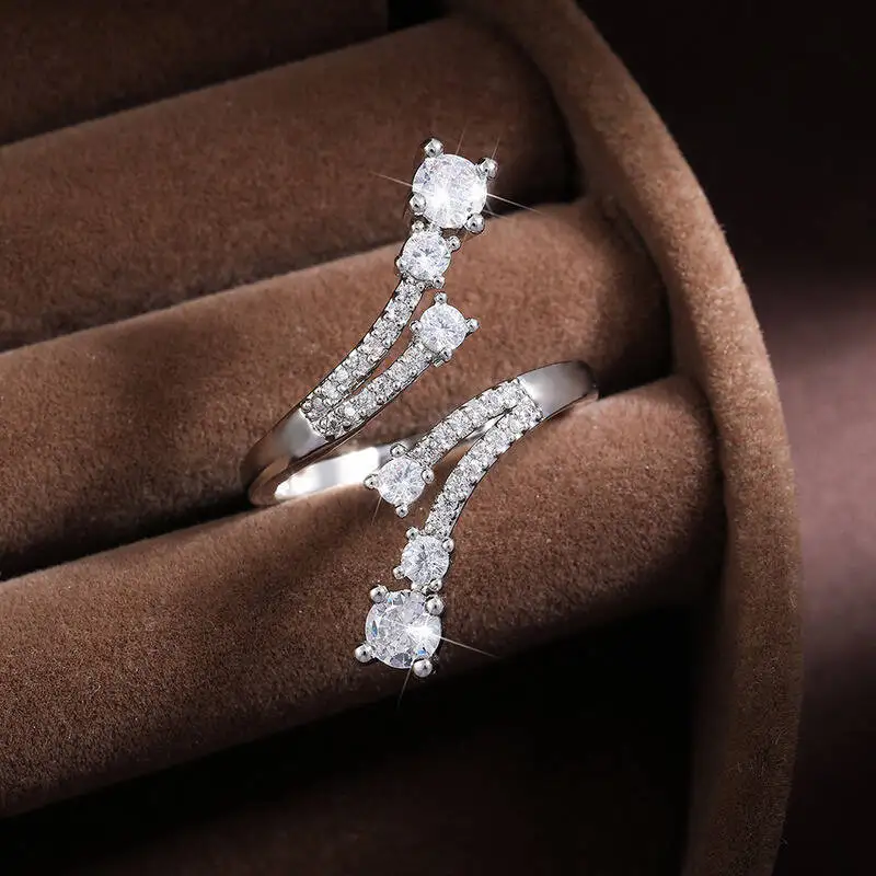 مجموعة خواتم نسائية أنيقة من الزركون مرصعة بالكريستال خواتم هندسية مفتوحة بيضاء وأخضر وأحجار كريمة لحفلات الزفاف هدية مجوهرات