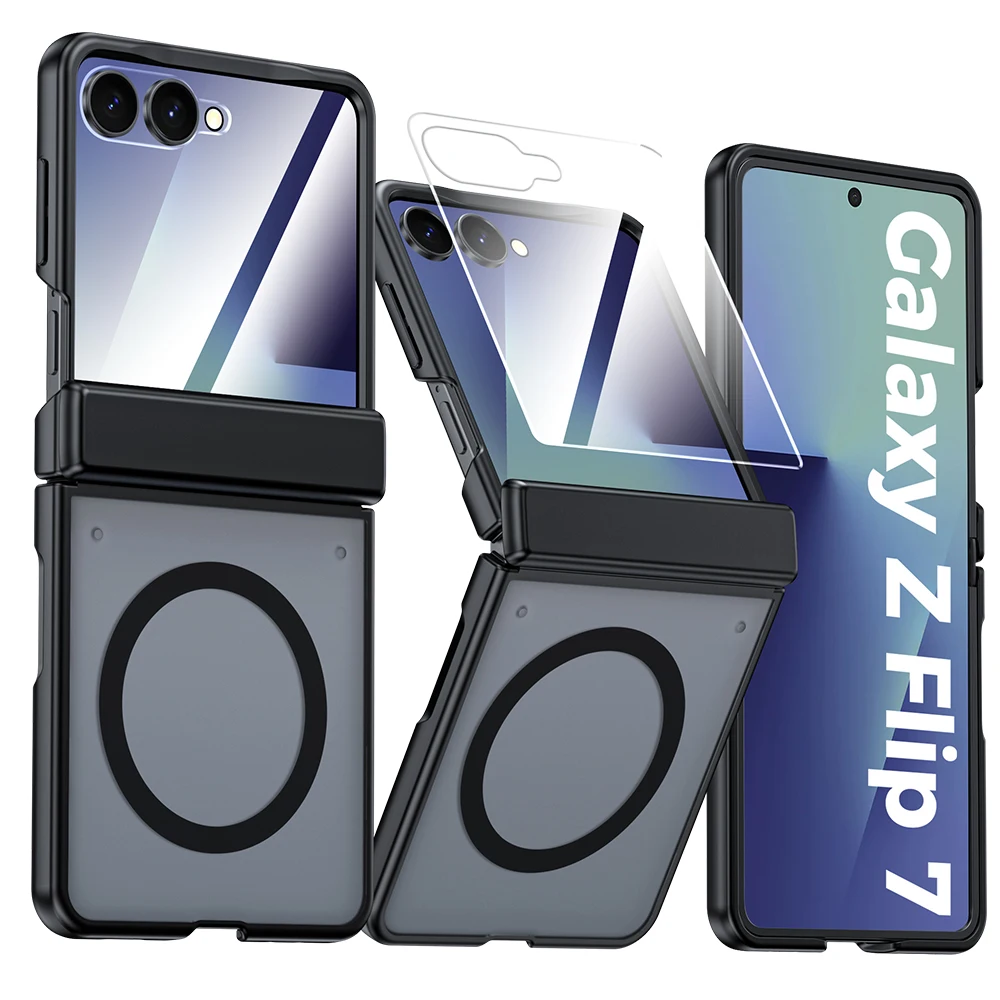 

For Samsung Galaxy Z Flip 7 Case Magsafe Matte Hinge Screen Protector Full Protection All-Inclusive Foldable Cover
