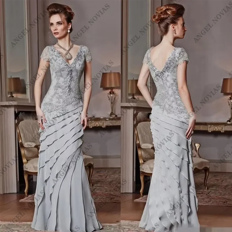 Spitzen applikation Mutter der Braut Kleid Kurzarm boden lange Rüschen Abendkleid elegante Party kleider für Frauen 2024