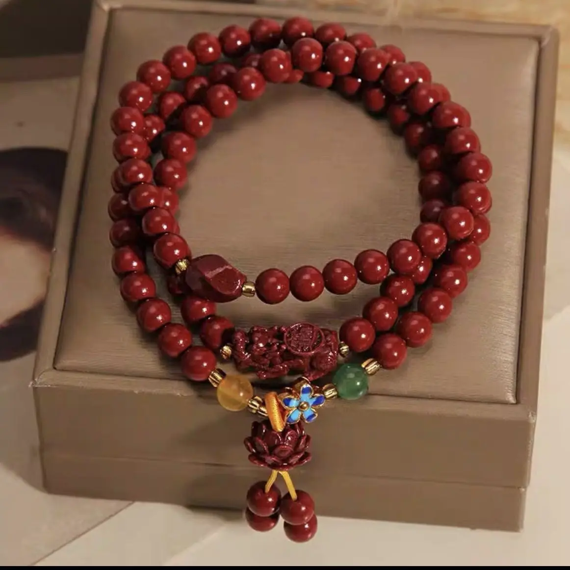 Natural Purple Gold Raw Ore Cinnabar Women's Multi-Circle Bracelet Three-Circle Cinnabar Buddha Beads Lucky Bracelet