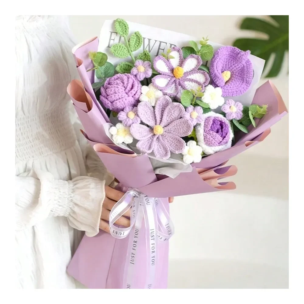 

Вязаный вручную букет подсолнухов, 16,5 дюймов, искусственный цветочный букет для подарков на фестивали, свадьбы, выпускные и годовщины