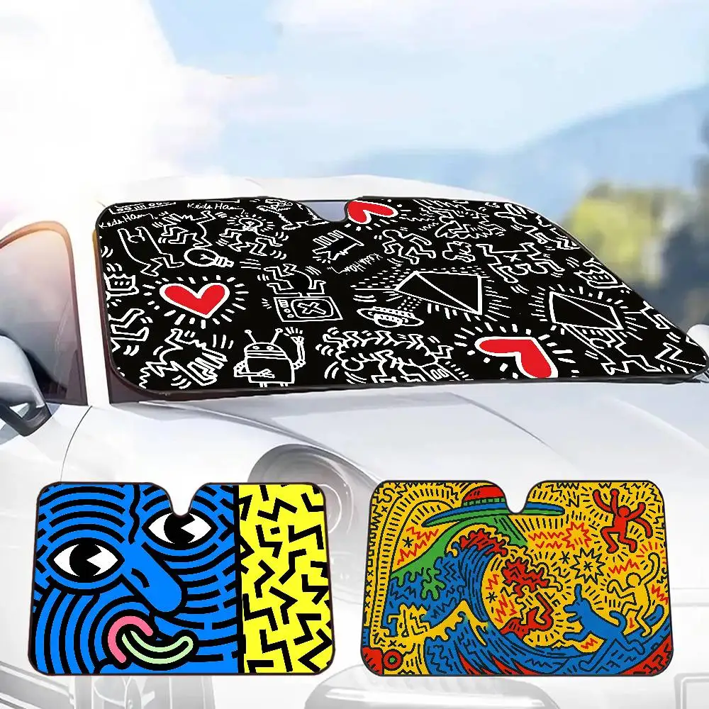 

K-Keith Art Haring Car Windshield Funny Sun Shade Foldable UV Ray Sun Visor Protector Sunshade For Front Window