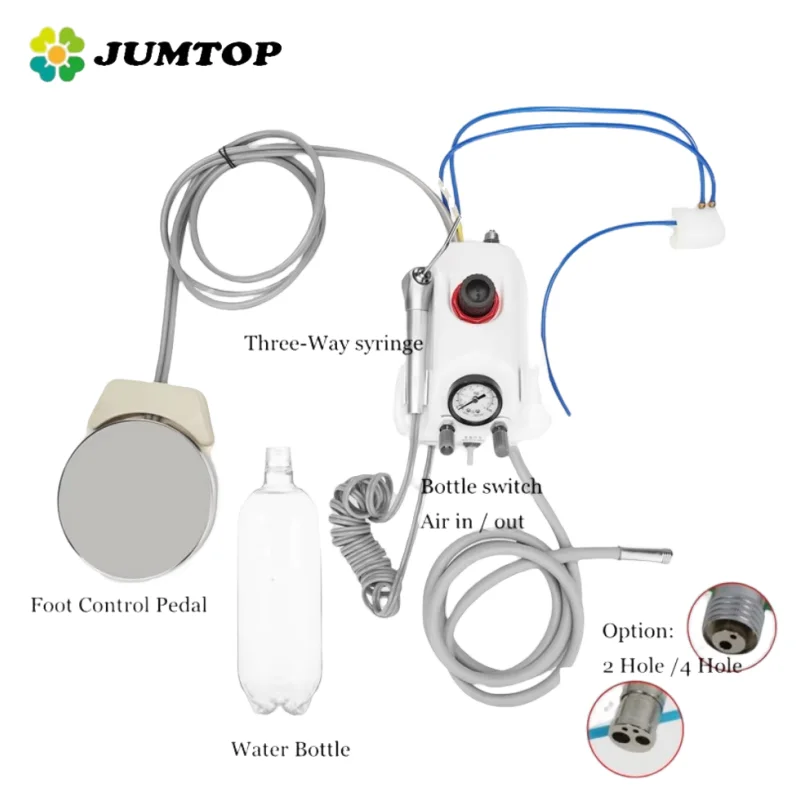 

JUMTOP Portable Dental Turbine Unit Work With Air Compressor 3 Way Syringe Plastic Shell Dentistry Equipment