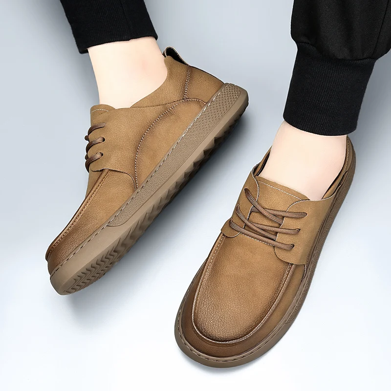 

Men's genuine leather board shoes Comfortable soft bottom style Office and Leisure Party Business casual British youth shoes