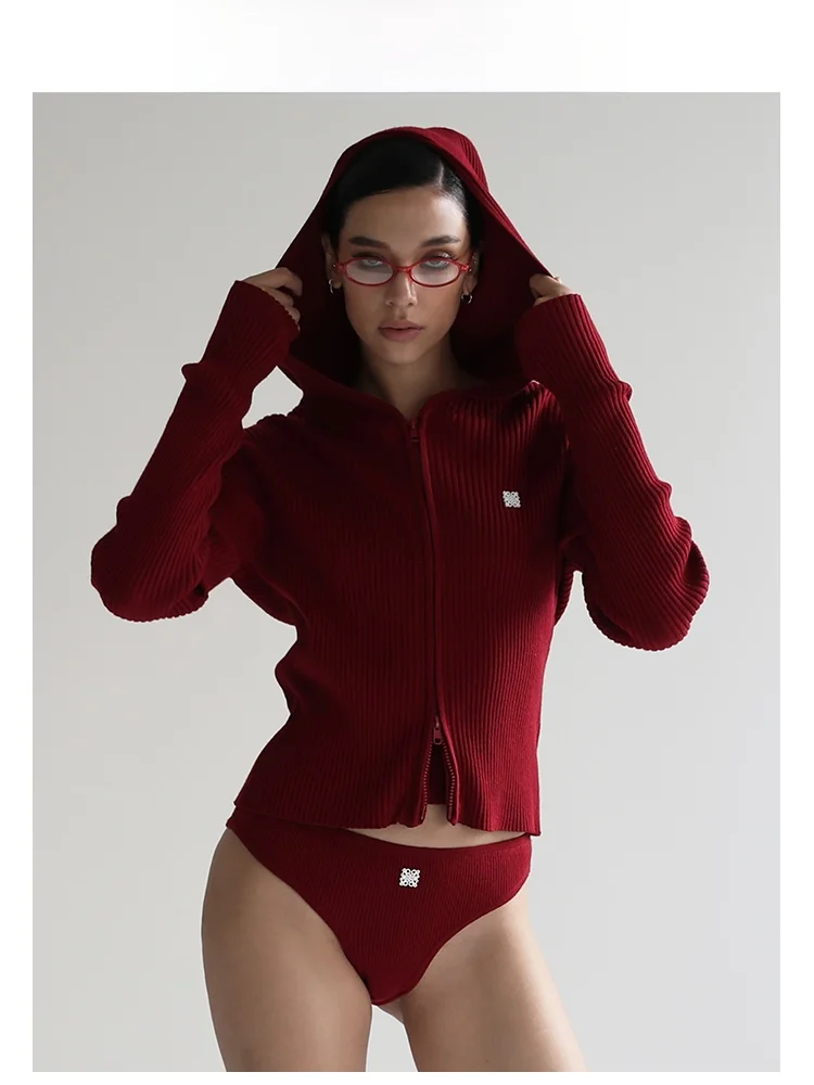 

Красная вязаная толстовка с капюшоном, кардиган, женский облегающий длинный свеч, весна-осень-зима, модный топ в Корейском стиле, поездка на работу, ветер