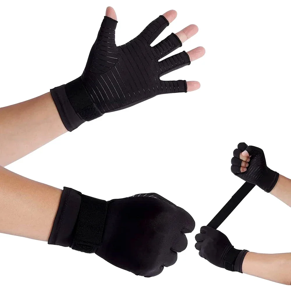 1 Pair Copper Arthritis Gloves with Adjustable Wrist Strap for Women &Men for Pain,Arthritis,Carpal Tunnel,RSI,Rheumatoid&Typing