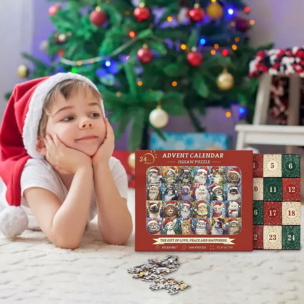 Puzzle Christmas Countdown Calendar 1008 Pieces Jigsaw Puzzle 24 Days Countdown Calendar Xmas Gift Idea for Boys Girls Women Men