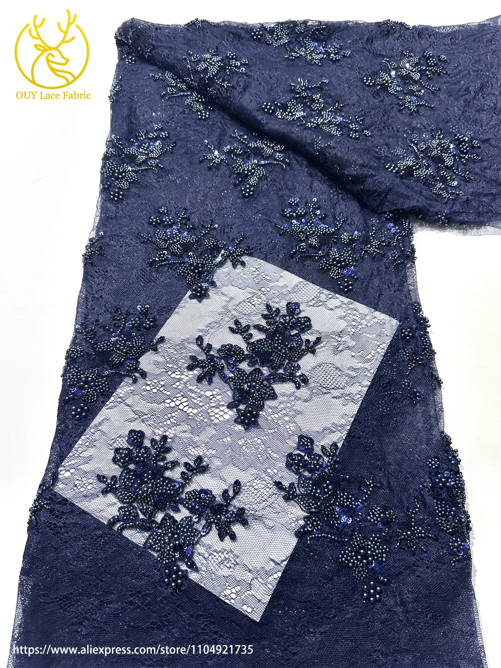 Grüner Afrikanischer Bräutigam Bestickter Blumen-Tüll-Spitzenstoff 2026 Französische Nigerianische Perlen-Pailletten-Spitze Hochzeitskleid-Material – Detail 16