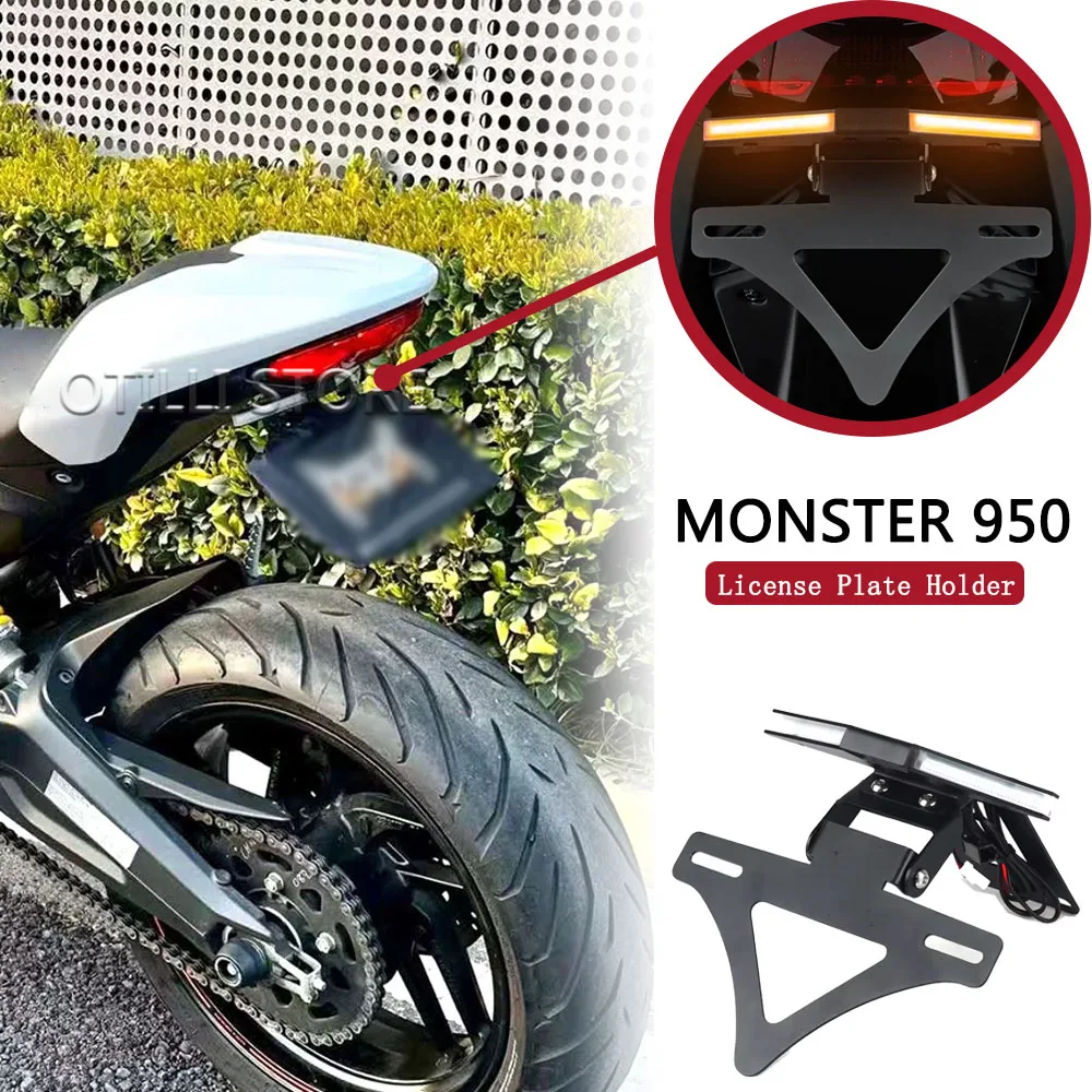

License Plate Holder Fender Eliminator For DUCATI Monster 950 Monster950 2021 2022 2023 Motorcycle Tail Tidy LED Light