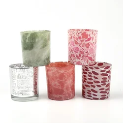Creative Marble Pattern Glass Candle Holder DIY Aromatherapy Candle Glass Container Empty