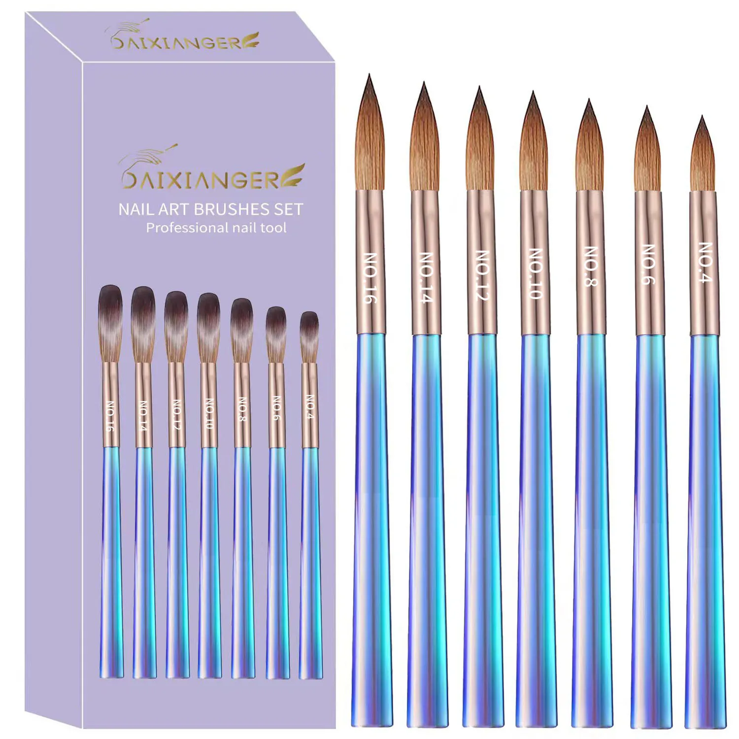 

6PCS Acrylic Nail Art Brushes Set - Sizes 6/8/10/12/14/16 Nail Brushes, Oval Sturdy Handle for Professional DIY Manicure