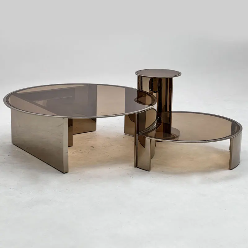 

Italian combination coffee table, stainless steel circular, modern minimalist small unit living room, home glass coffee table