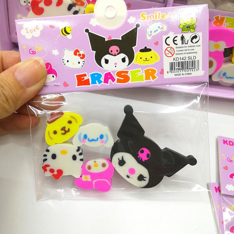 New Sanrio Cartoon Eraser 20pcs Cute Kuromi Hello Kitty Melody Cinnamoroll Set Stationery Eraser Children's Gift School Prize