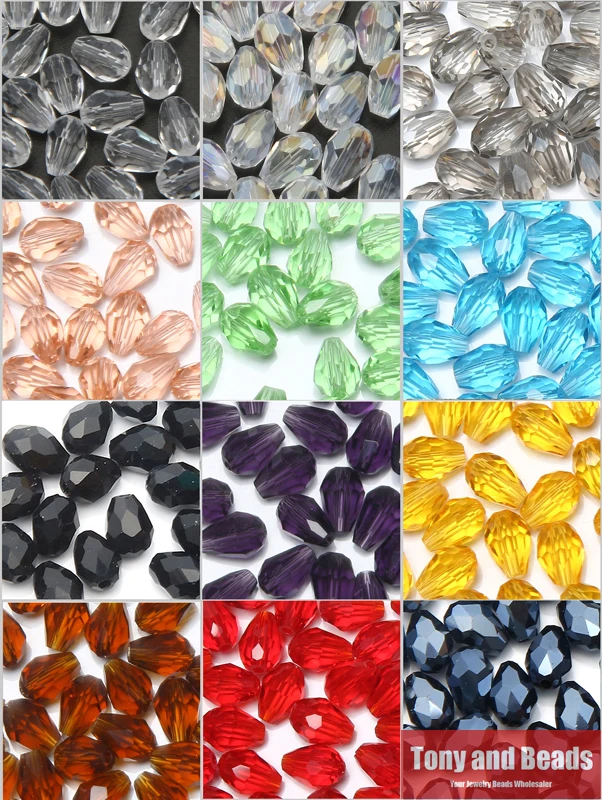 (65Pcs/Lot) 4x6mm Waterdrop Faceted Glass Crystal Spacer Beads For Jewelry Making 17Colors