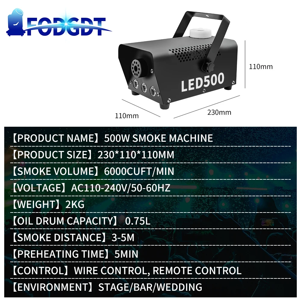 Imagem -04 - Fodgdt-led Smoke Machine Mini Fog Machine com Controle Remoto Equipamento de Efeito Sge para Casa dj Disco Festa de Casamento Rgbw 500w