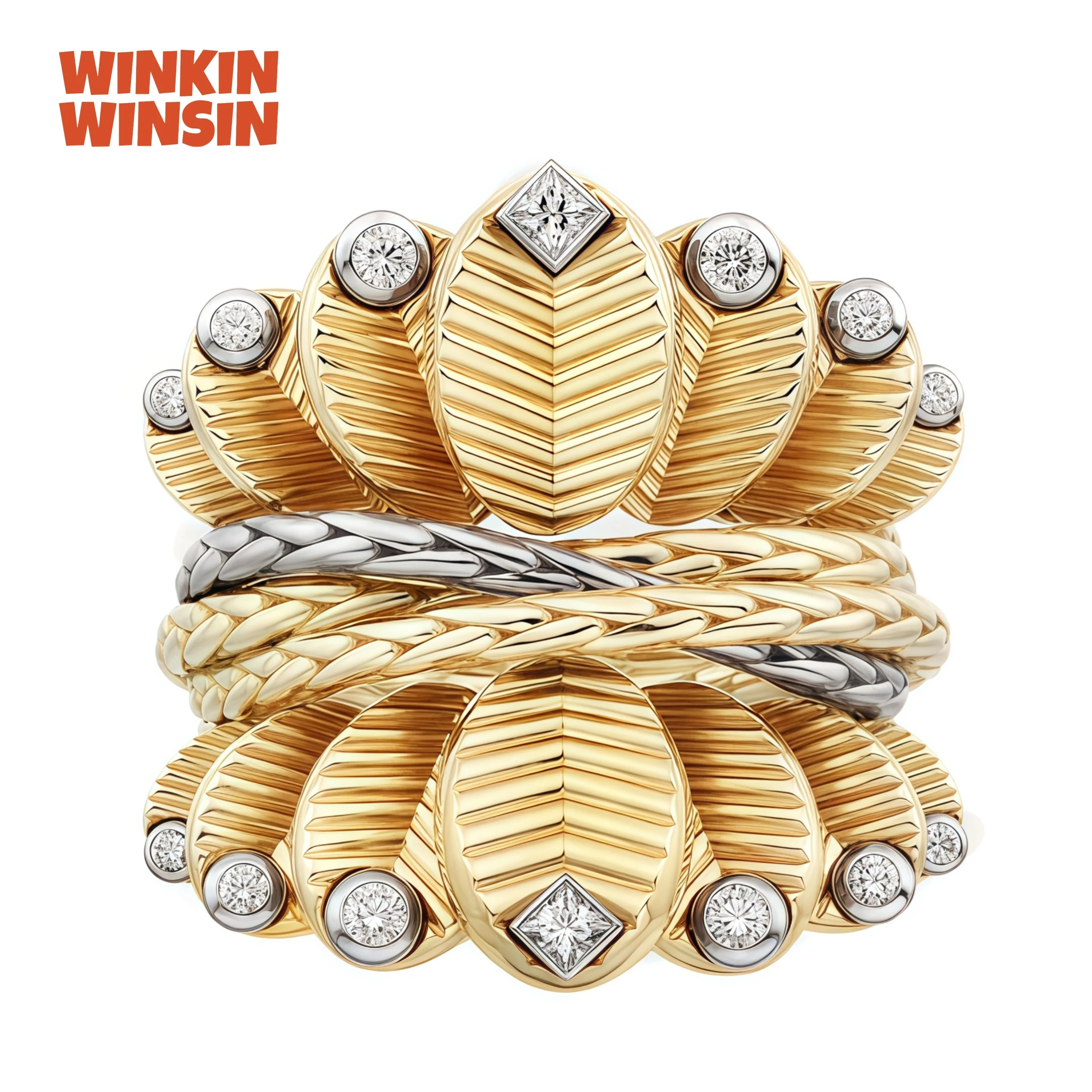 

WINKIN WINSIN Brand Tutti Frutti S 925 Sterling Silver Gold Plated Ring High Carbon Diamond Double Row Coffee Bean Ring Jewelry
