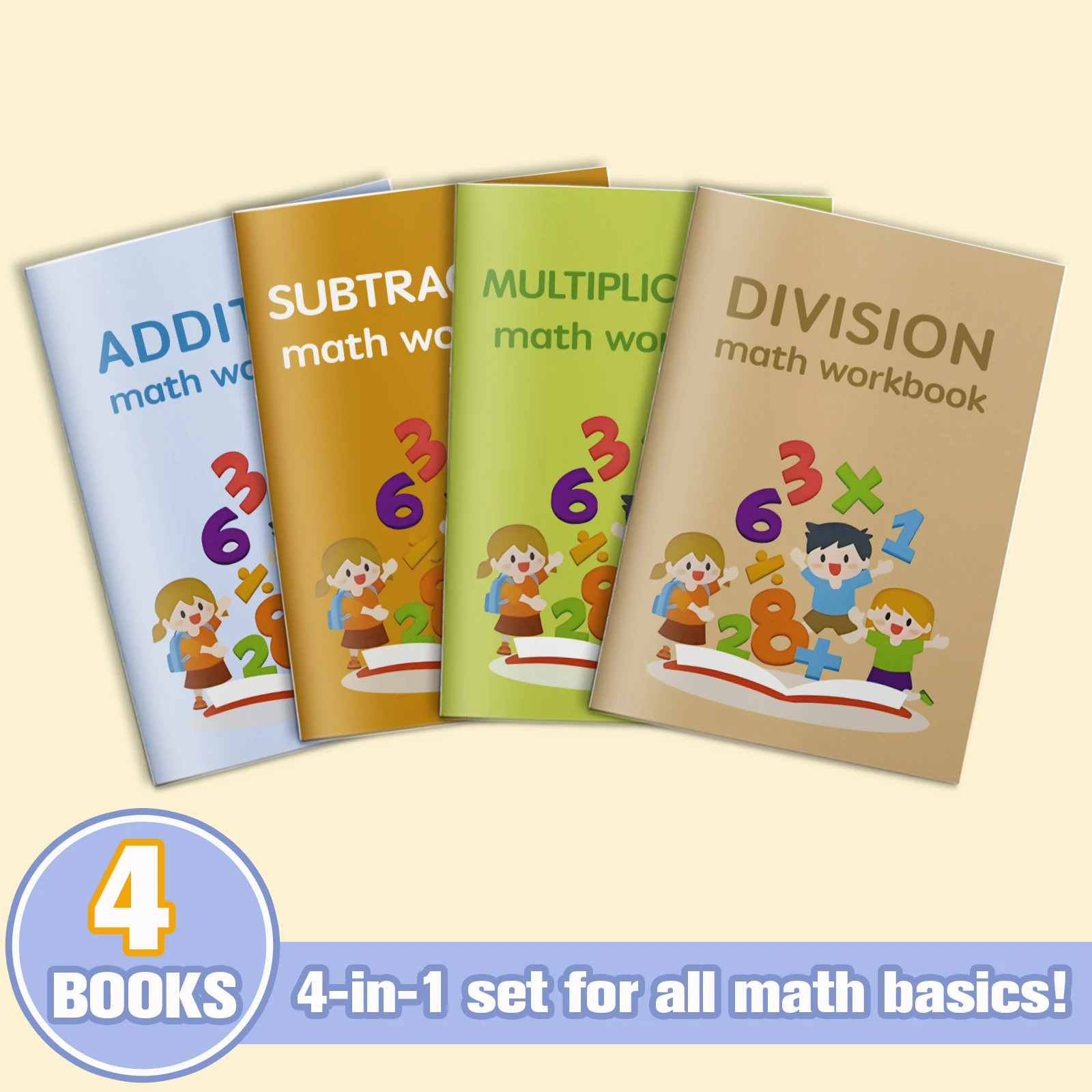 4PCS Maths Workbook Set for Kids – Addition, Subtraction, Multiplication & Division Practice Books for Daily Number Training