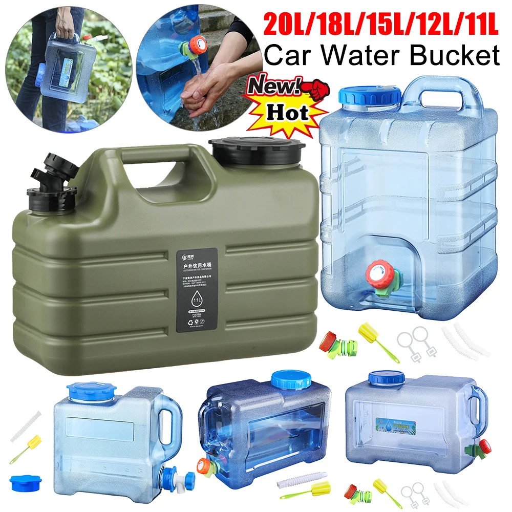 11/15/18/20L Car Water Bucket Portable Drinking Water Bucket Driving Pure Water Tank Outdoor Water Storage Carrier with Faucet