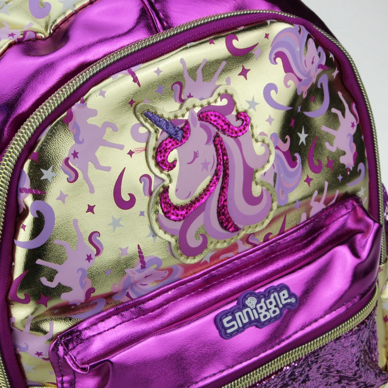 Austrália smiggle mochilas jardim de infância mochila meninas bebê mochila de pelúcia crianças unicórnio dourado 1 2 3 4 anos 11 polegada