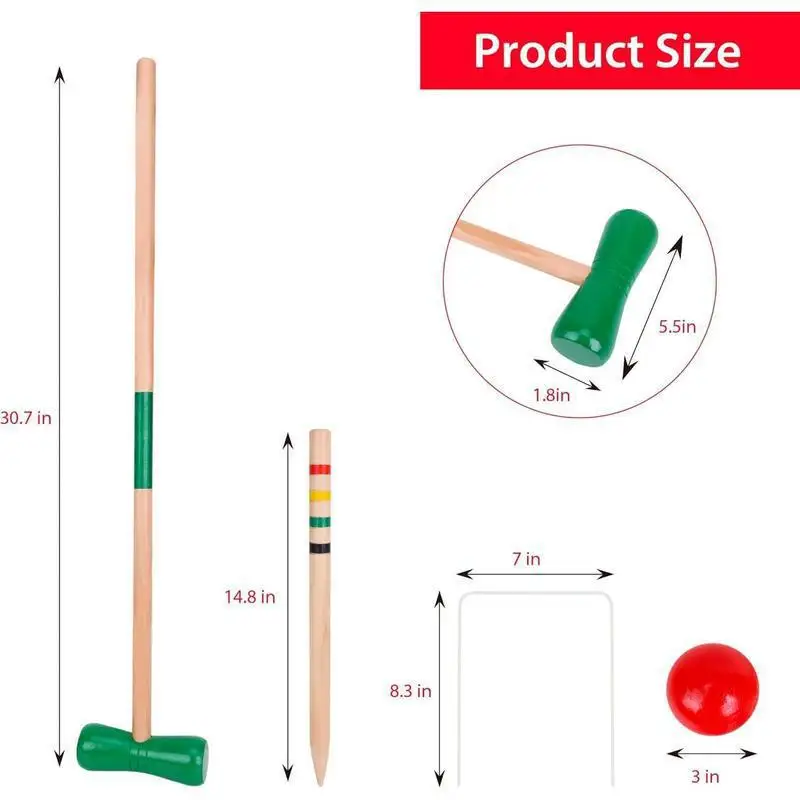 Croquet Set for 4: Wooden 30-inch Color Croquet