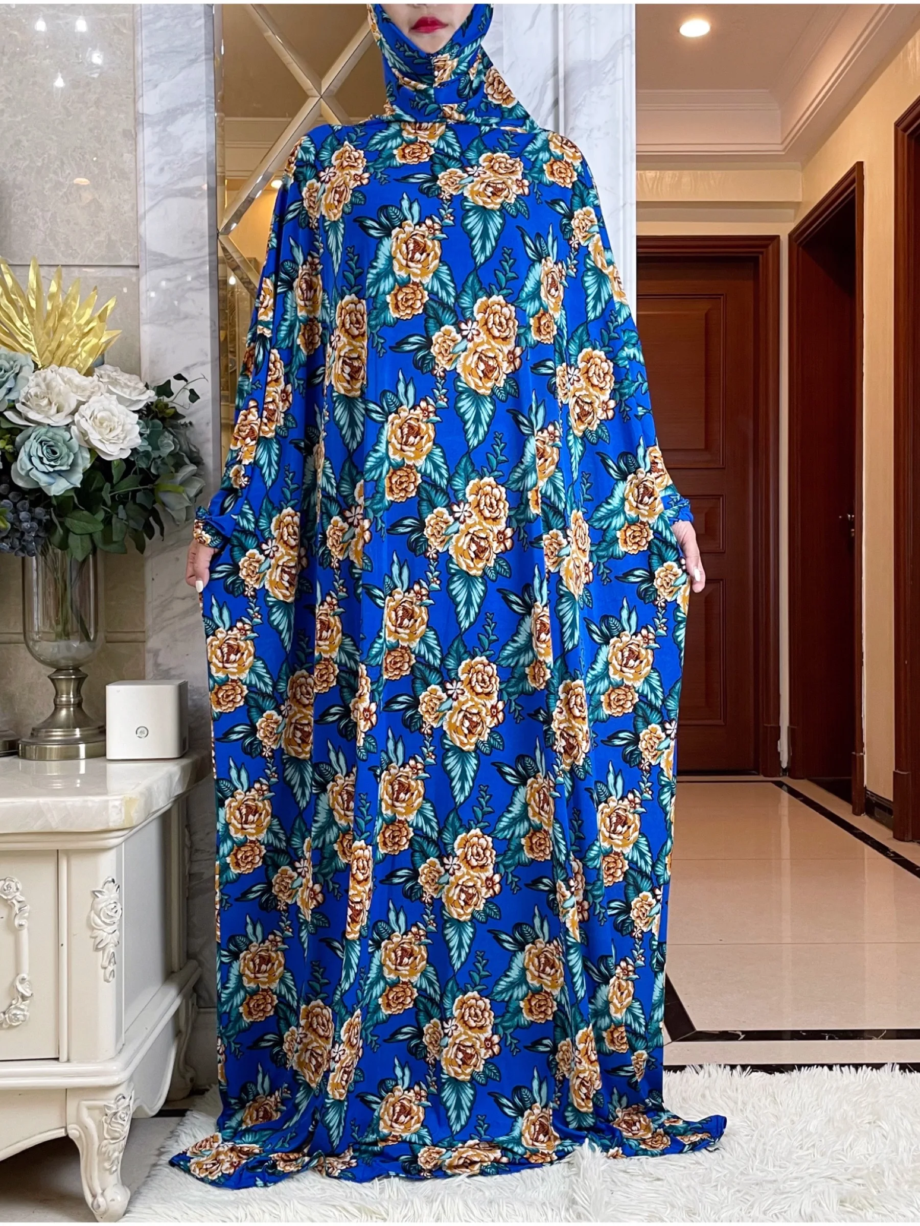 Ramadan Abaya  Muslim Women, Hooded Turkey Dress, African Prayer Garment,  Dress, High Elastic Comfort Fabric, Floral Prints Rob