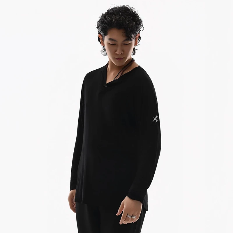Men Latin Dance Top Black Long Sleeve Tops Male Latin Practice Clothes Cha Cha Rumba Dancer Training Wear Male Latin Outfit 5319
